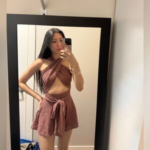 Fashion nova criss cross neck playsuit rose gold size XS